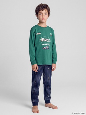 LC Waikiki Lcw Kids Yeşil Erkek Çocuk Baskılı Pijama Takım