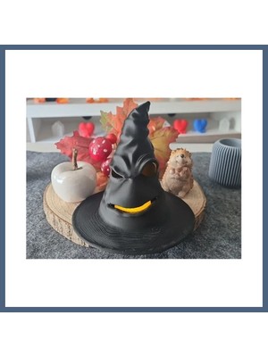 Bezos 3D Baskı Cadı Şapkası Tealight Mumluk Işıklı Yüz Detaylı Cadılar Bayramı Feneri Masa Süsü Siyah BZS10