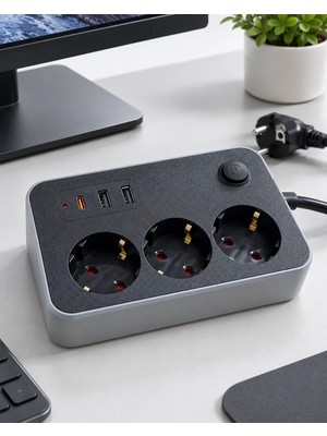 Mey İthalat Mey Ithalat® Bilgisayar ve Mobil Cihazlar Için USB ve Type C Çıkışlı Akım Korumalı Uzatma Prizi
