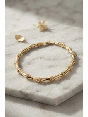 Mey İthalat Mey Ithalat® Gold Renk Bambu Model Zirkon Taşlı Kadın Bileklik