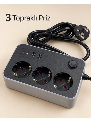 Mey İthalat Mey Ithalat® Ev ve Iş Yerleri Için Açma Kapama Düğmeli USB ve Type C Bağlantılı Çoklu Uzatma Prizi