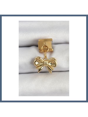 Bezos 316L Çelik Sallantılı Fiyonk Model Gold Renk Nomination Charm BZS10