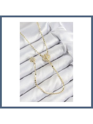 Bezos Pirinç Zirkon Taşlı Ezme Zincirli Madalyon Model Gold Renk Y Kolye BZS10