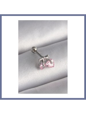 Bezos 316L Çelik Gümüş Renk Pembe Zirkon Taşlı Kalp Tragus Piercing Dlra