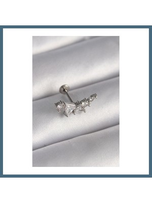 Bezos 316L Çelik Gümüş Renk Zirkon Taşlı Tragus Piercing Agc