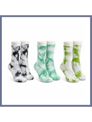 Bezos Unisex Batik Desenli Çorap 3'lü Set Renkli Pamuklu Uzun Soket Dikişsiz Nefes Alan Günlük Spor Çorabı Dlra