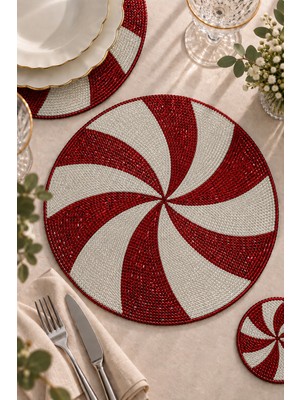 Evien Home Boncuk Işlemeli Amerikan Servis 2'li Set Yuvarlak Supla 36X36 cm