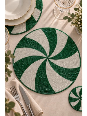 Evien Home Boncuk Işlemeli Amerikan Servis 2'li Set Yuvarlak Supla 36X36 cm