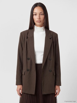LC Waikiki Lcw Studıo Kahverengi Kruvaze Yaka Kadın Blazer Ceket