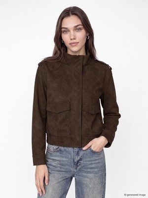 LC Waikiki Lcw Modest Haki Dik Yaka Kadın Süet Görünümlü Ceket