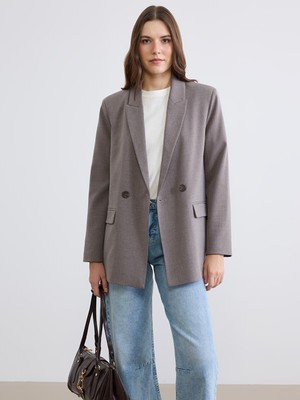 LC Waikiki Lcwaıkıkı Classic Kahverengi Kruvaze Yaka Kadın Blazer Ceket