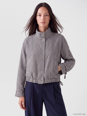 LC Waikiki Lcw Everyday Ekru Dik Yaka Ekose Oversize Kadın Ceket