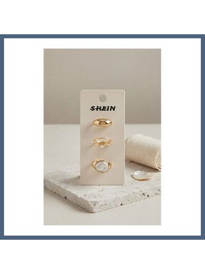 Bezos Gold Renk Pirinç 3'lü Vintage Kadın Yüzük Kombini BYK4290 BZS10