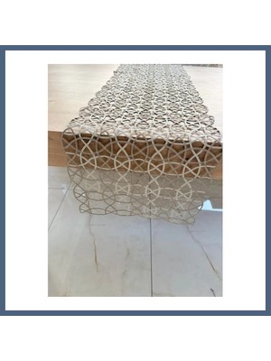 Bezos Salon Takımı Angles Çeyizlik Krem Kapi Runner Set 5 Parça Işlemeli Ranır Masa Sehpa Konsol Örtüsü BZS10