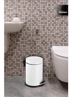 Elarque Beyaz Paslanmaz Çöp Kovası 5 Lt Banyo Tuvalet Balkon Mutfak Pedallı 5 Litre