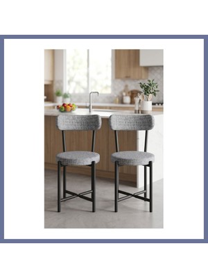 Bezos Sandalye 2 Adet Keten Kumaş Metal Ayak Modern Mutfak Sandalyesi Cafe Balkon Ofis Teddy 9812 Gri Dlra