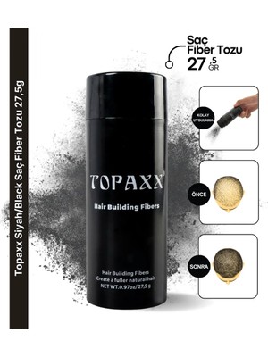 Topaxx Siyah/Black Saç Dolgunlaştırıcı ve Seyrek Kapatıcı Saç Fiber Tozu 27,5g