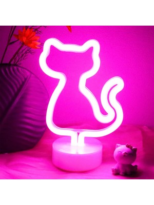 Odea Neon Işık Kedi Neon Tabelaları Gece Lambası Sevimli Pembe Kedi Odası Dekor Tutucu Taban Masa Neon Işık Çocuk Odası, Parti Düğün ve Noel Için, Kedi Severler, Çocuklar, Kızlar, Ofis Için Hediye