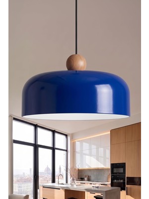 Odea Marella Ahşap Boncuklu Sarkıt Avize, Bohem Tavan Lambası ve Salon Mutfak Aydınlatması - Lacivert - 30 cm - Modern Dekoratif Tavan Armatürü