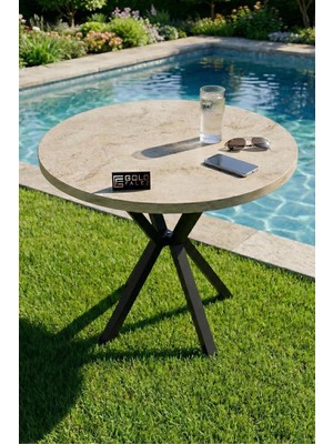 Odea Bahçe Masası Ahşap Balkon Teras Cafe 90 Çap Yuvarlak Mutfak Yemek Masası 9826 Traverten (Sadece Masa)