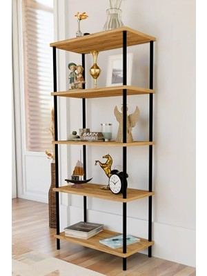 Odea 5 Raflı Modern Metal Gövdeli Kitaplık Çevir-Tak Kolay Kurulum Çalışma Odası, Salon, Ofis Kullanımı Atlantik Çam