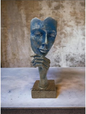 Odea Dekoratif Turkuaz Tekli Düşünen Yüz Heykeli, 26X12 Cm, El Boyalı Polyester Figür