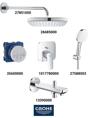 Grohe Cubeo Ankastre Banyo Bataryası Seti Gagadan Yönlendiricili(Kare Tepe Duşlu)