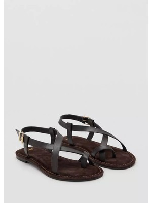 Mango Çapraz Bantlı Deri Sandalet