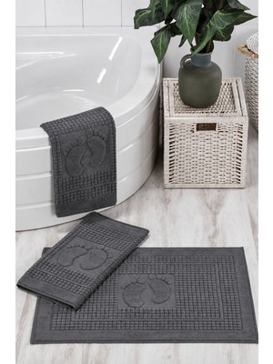 Ebru Tesettür Üçlü Banyo Paspas Seti Füme