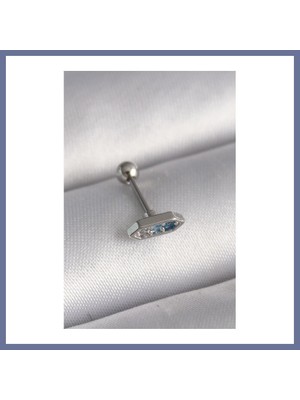 Bezos 316L Çelik Gümüş Renk Mavi Zirkon Taşlı Tragus Piercing Dlra