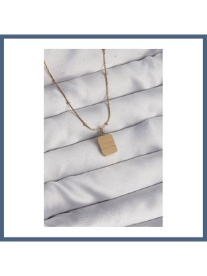 Bezos 316L Çelik Gold Renk Kare Charm Model Kolye BZS10
