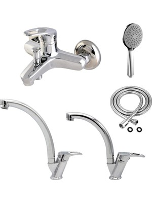 Odea Tr Mutfak Eviye Lavabo Banyo Batarya Seti Tasarruflu Musluk Çeşme 3 Parça Pirinç Takım