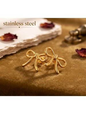 Stainless Steel Gold Renk Fiyonk Model Çelik Küpe