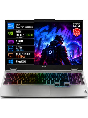 Lenovo Loq 15IRX10 83JE01L2TR-02 Intel Core i7-13650HX 16GB RAM 2TB SSD RTX5060 8GB 100W 15.6" FHD IPS 144Hz Freedos Taşınabilir Bilgisayar