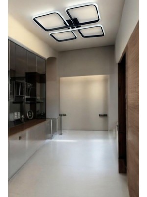 Odea Legacy Specula Modern Tasarım Siyah Renk Yemek Masası Üstü - Mutfak - Salon Beyaz Işıklı LED Avize Siyah 50 x 50