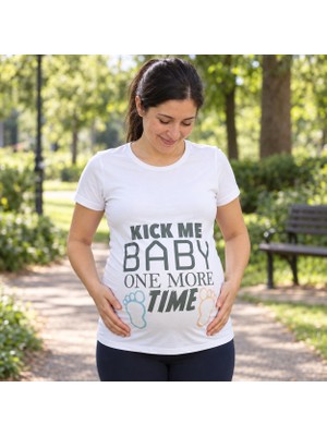 Mummy's Baby Hamile Tişört Kick Me Baby Beyaz