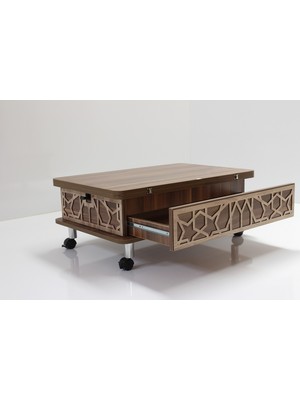 kolexonline Akıllı Sihirli Sehpa 3 Kademeli Çekmeceli Tekerli Modern Tasarım 60x90 cm