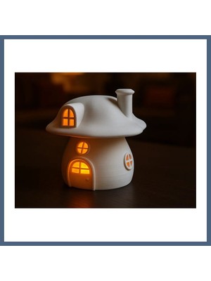 Bezos 3D Baskı Mantar Ev Tealight Mumluk Bacalı Pencereli Dekoratif Gece Lambası Çocuk Odası Süsü Beyaz BZS10