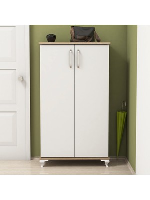 Bimossa R7030 Ceviz - Beyaz Çok Amaçlı Ayakkabılık 6 Raflı Düzenleyici Dolap 120 cm Yonga Levha Modern Tasarım