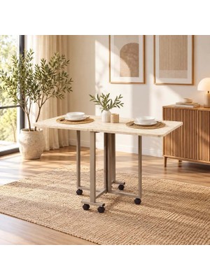 Uvi Collection Ada Mini Katlanabilir Çok Amaçlı Mutfak Yemek Masası Traverten