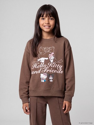 LC Waikiki Lcw Kids Kahverengi Hello Kitty Baskılı Kız Çocuk Sweatshirt