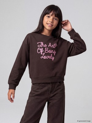 LC Waikiki Lcw Kids Mürdüm Baskılı Kız Çocuk Sweatshirt