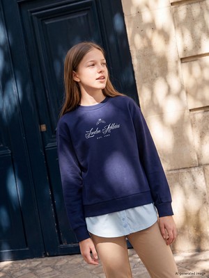 LC Waikiki Lcw Kids Lacivert Bisiklet Yaka Baskılı Kız Çocuk Sweatshirt