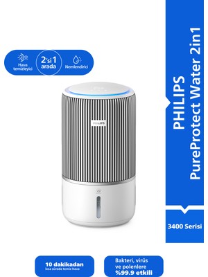 Philips 3400 Serisi Pureprotect Water 2in1 Hava Temizleyici Ve Nemlendirici, 78 m2'ye kadar Alan Temizleme, 650 ml/sa Nemlendirme, AC3420/10
