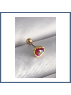 Bezos 316L Çelik Gold Renk Kırmızı Mineli Kalp Tragus Piercing BZS10