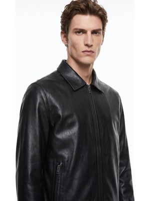 Fabrika F6WM-MNT 2102 Siyah Erkek Slim Fit Deri Mont