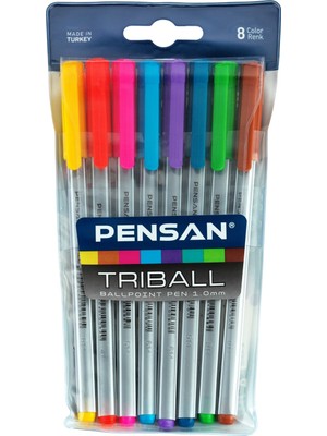 Pensan Renkli 1,0mm 8'li Tükenmez Kalem Seti Ergonomik Tasarım ile Konforlu Yazım