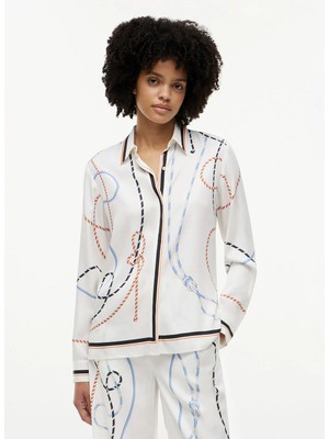 Tommy Hilfiger Beyaz Kadın Desenli Gömlek WW0WW511380K8
