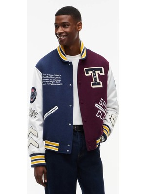 Tommy Jeans DM0DM23507C1G Tjm Letterman Wool V Lacivert Erkek Baskılı Relaxed Ceket