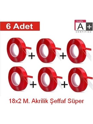 Atmaca 18X2 M Çift Taraflı Şeffaf Silikon Bant 6 Adet Dayanıklı Kullanışlı Yapışkanlı Bant
